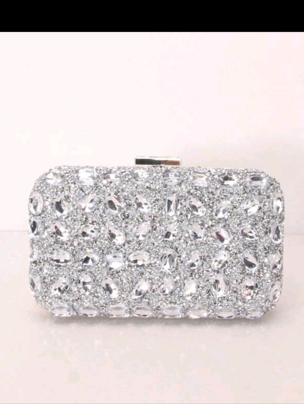 Silver Crystal Embellished Women's Evening Clutch